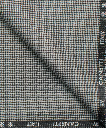 Canetti Men's Terry Rayon  Houndstooth  Unstitched Suiting Fabric (White & Black)