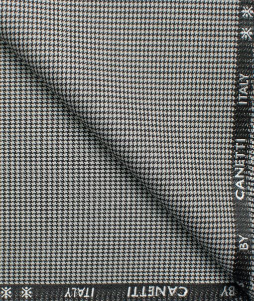 Canetti Men's Terry Rayon  Houndstooth  Unstitched Suiting Fabric (White & Black)