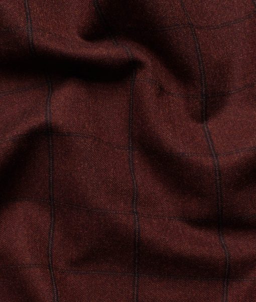 Fashion Flair Men's Terry Rayon  Checks  Unstitched Stretchable Suiting Fabric (Dark Wine)