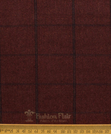 Fashion Flair Men's Terry Rayon  Checks  Unstitched Stretchable Suiting Fabric (Dark Wine)