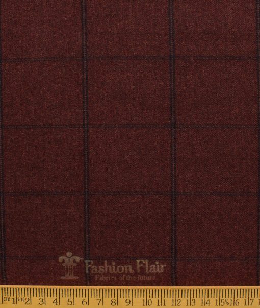 Fashion Flair Men's Terry Rayon  Checks  Unstitched Stretchable Suiting Fabric (Dark Wine)