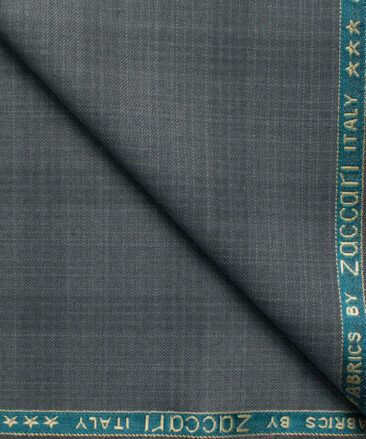 Zaccari Men's Terry Rayon  Checks  Unstitched Suiting Fabric (Grey)