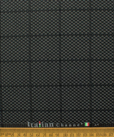 Italian Channel Men's Terry Rayon  Checks  Unstitched Suiting Fabric (Black)