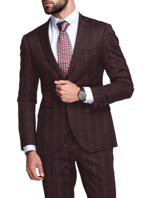 Raymond Men's Polyester Viscose  Checks  Unstitched Suiting Fabric (Wine)