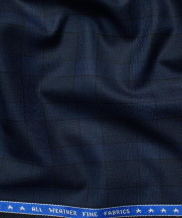 Raymond Men's Polyester Viscose  Checks  Unstitched Suiting Fabric (Dark Blue)