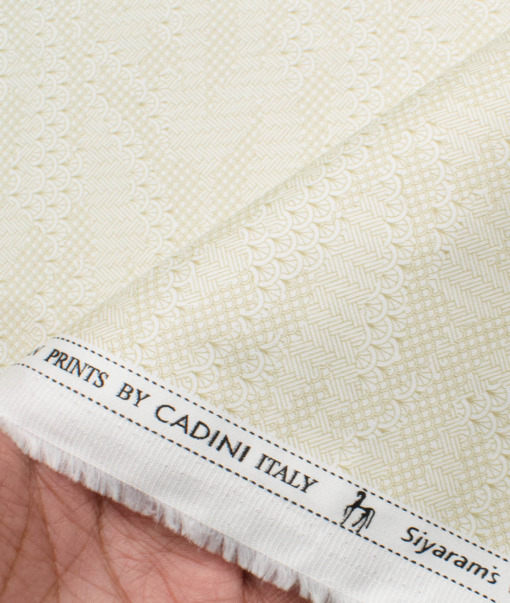 Cadini Men's Premium Cotton Printed  Unstitched Shirting Fabric (White & Beige)