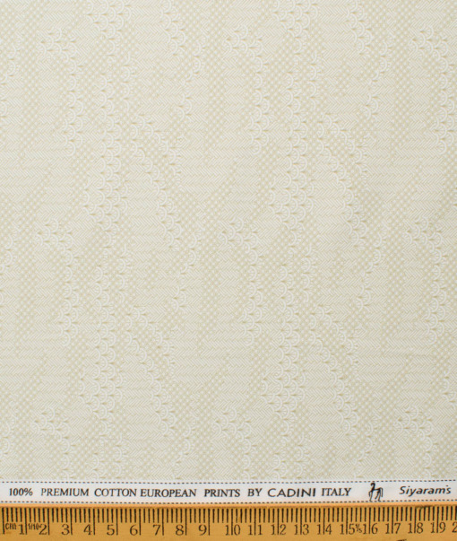 Cadini Men's Premium Cotton Printed  Unstitched Shirting Fabric (White & Beige)