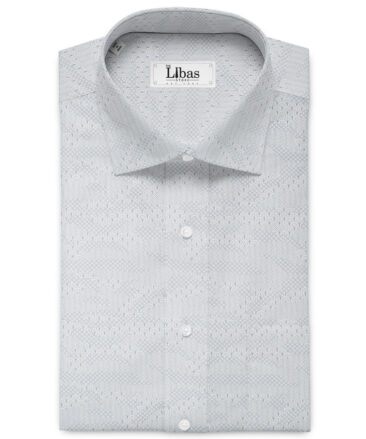 Cadini Men's Premium Cotton Printed  Unstitched Shirting Fabric (White & Blue)