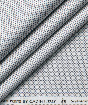 Cadini Men's Premium Cotton Printed  Unstitched Shirting Fabric (White & Dark Blue)