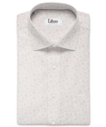 Cadini Men's Premium Cotton Printed  Unstitched Shirting Fabric (White & Pink)