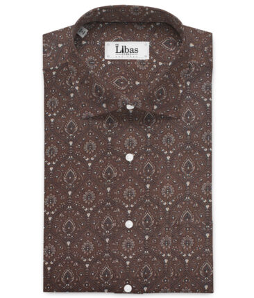 Canetti Men's Superfine Cotton Printed  Unstitched Shirting Fabric (Dark Brown)