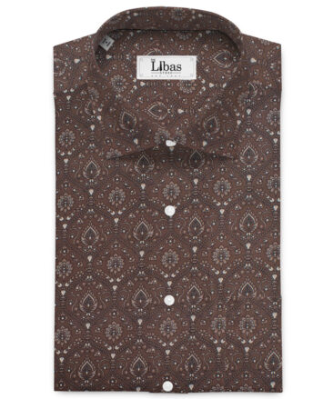 Canetti Men's Superfine Cotton Printed  Unstitched Shirting Fabric (Dark Brown)