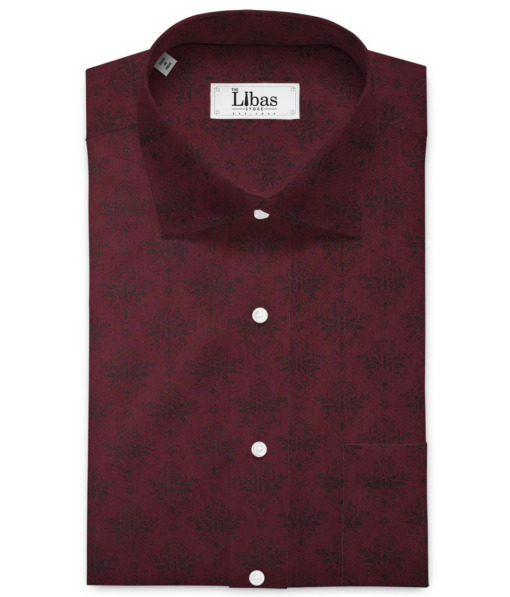 Canetti Men's Premium Cotton Printed  Unstitched Shirting Fabric (Dark Wine)