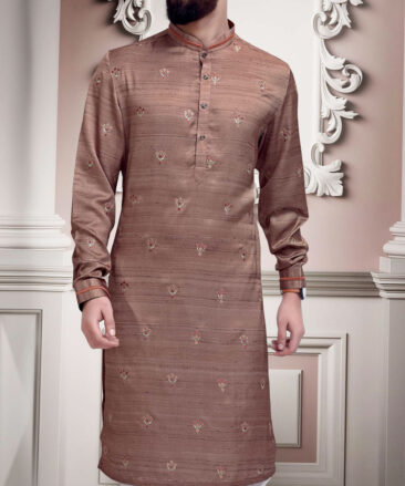 Nemesis Men's Terry Rayon Embroidered  Unstitched Ethnic Kurta Fabric (Rose Gold)