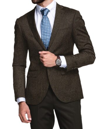 OCM Men's 100% Merino Wool Striped  2 Meter Unstitched Tweed Jacketing & Blazer Fabric (Dark Brown)