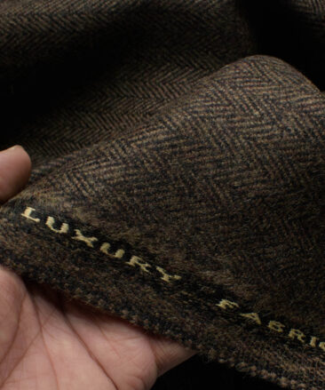 OCM Men's 100% Merino Wool Striped  2 Meter Unstitched Tweed Jacketing & Blazer Fabric (Dark Brown)