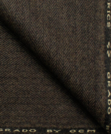 OCM Men's 100% Merino Wool Striped  2 Meter Unstitched Tweed Jacketing & Blazer Fabric (Dark Brown)