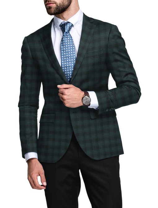 Raymond Men's 52% Merino Wool Super 70's Checks  2.20 Meter Unstitched Tweed Jacketing & Blazer Fabric (Pine Green)