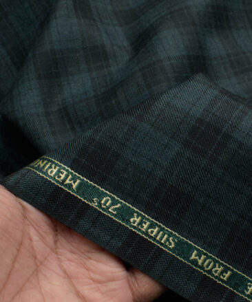 Raymond Men's 52% Merino Wool Super 70's Checks  2.20 Meter Unstitched Tweed Jacketing & Blazer Fabric (Pine Green)