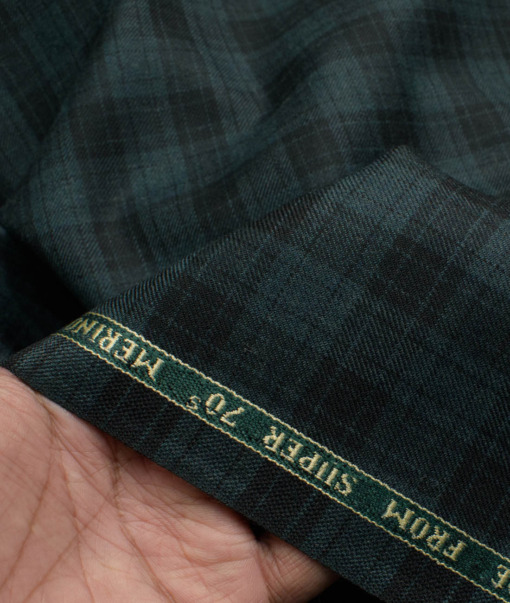 Raymond Men's 52% Merino Wool Super 70's Checks  2.20 Meter Unstitched Tweed Jacketing & Blazer Fabric (Pine Green)