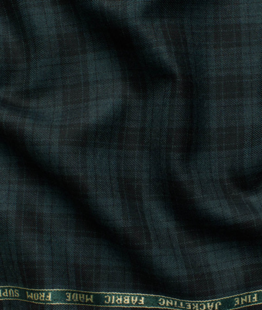 Raymond Men's 52% Merino Wool Super 70's Checks  2.20 Meter Unstitched Tweed Jacketing & Blazer Fabric (Pine Green)