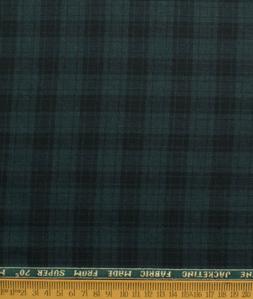 Raymond Men's 52% Merino Wool Super 70's Checks  2.20 Meter Unstitched Tweed Jacketing & Blazer Fabric (Pine Green)