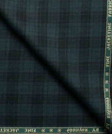 Raymond Men's 52% Merino Wool Super 70's Checks  2.20 Meter Unstitched Tweed Jacketing & Blazer Fabric (Pine Green)