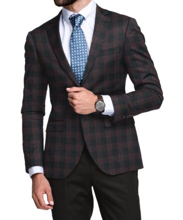 Raymond Men's 52% Merino Wool Super 70's Checks  2.20 Meter Unstitched Tweed Jacketing & Blazer Fabric (Black & Maroon)