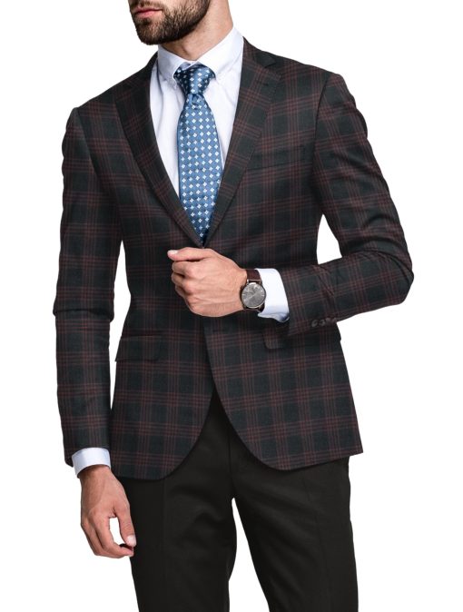 Raymond Men's 52% Merino Wool Super 70's Checks  2.20 Meter Unstitched Tweed Jacketing & Blazer Fabric (Black & Maroon)