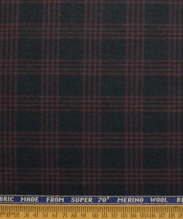 Raymond Men's 52% Merino Wool Super 70's Checks  2.20 Meter Unstitched Tweed Jacketing & Blazer Fabric (Black & Maroon)