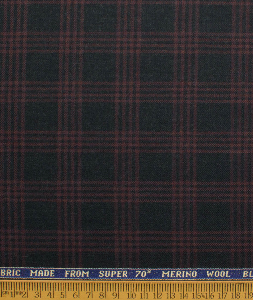 Raymond Men's 52% Merino Wool Super 70's Checks  2.20 Meter Unstitched Tweed Jacketing & Blazer Fabric (Black & Maroon)