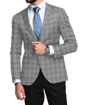 Raymond Men's 100% Merino Wool Checks  2.20 Meter Unstitched Tweed Jacketing & Blazer Fabric (Light Grey)