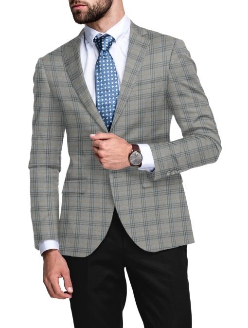 Raymond Men's 100% Merino Wool Checks  2.20 Meter Unstitched Tweed Jacketing & Blazer Fabric (Light Grey)