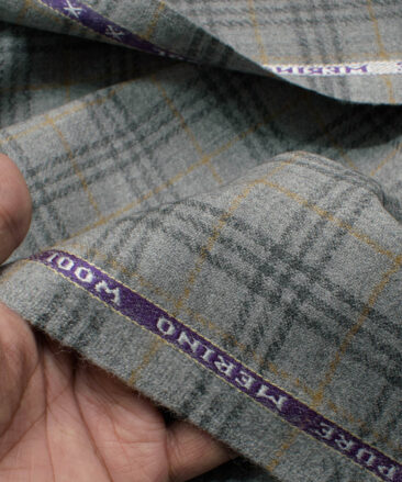 Raymond Men's 100% Merino Wool Checks  2.20 Meter Unstitched Tweed Jacketing & Blazer Fabric (Light Grey)