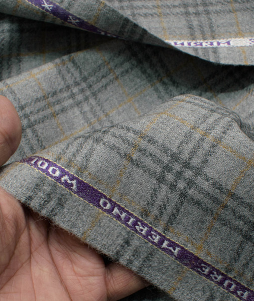 Raymond Men's 100% Merino Wool Checks  2.20 Meter Unstitched Tweed Jacketing & Blazer Fabric (Light Grey)