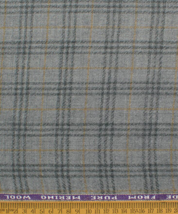 Raymond Men's 100% Merino Wool Checks  2.20 Meter Unstitched Tweed Jacketing & Blazer Fabric (Light Grey)