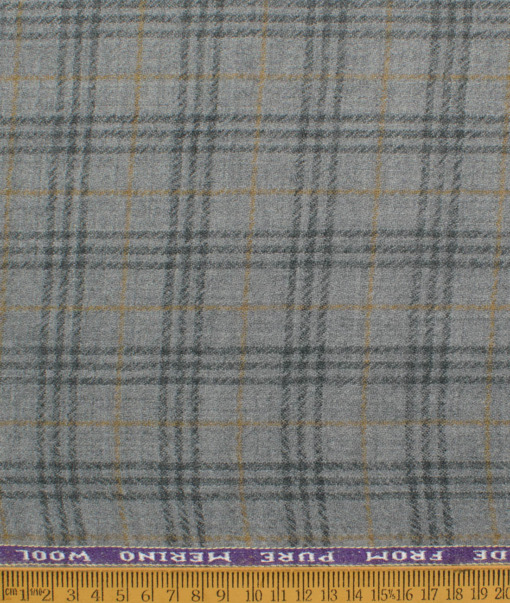 Raymond Men's 100% Merino Wool Checks  2.20 Meter Unstitched Tweed Jacketing & Blazer Fabric (Light Grey)