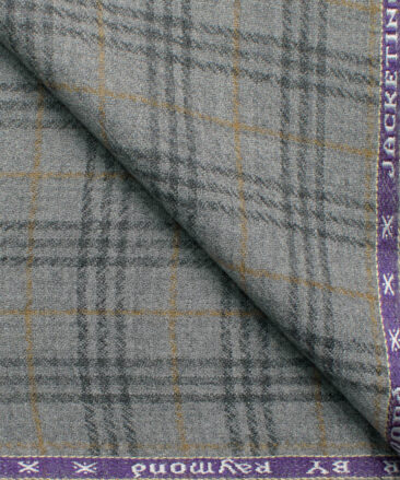 Raymond Men's 100% Merino Wool Checks  2.20 Meter Unstitched Tweed Jacketing & Blazer Fabric (Light Grey)