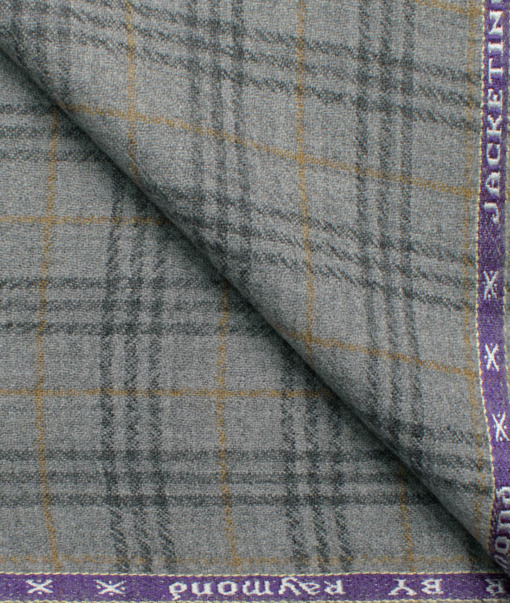 Raymond Men's 100% Merino Wool Checks  2.20 Meter Unstitched Tweed Jacketing & Blazer Fabric (Light Grey)