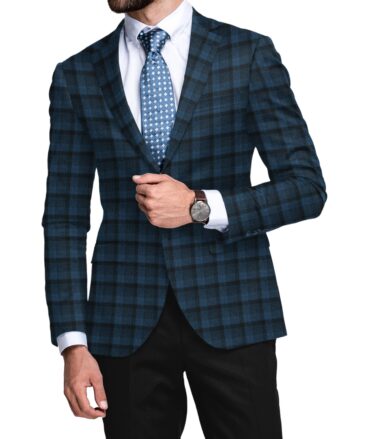 Raymond Men's 100% Merino Wool Checks  2.20 Meter Unstitched Tweed Jacketing & Blazer Fabric (Royal Blue)