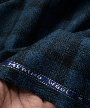 Raymond Men's 100% Merino Wool Checks  2.20 Meter Unstitched Tweed Jacketing & Blazer Fabric (Royal Blue)