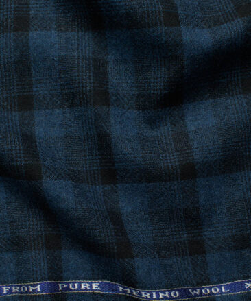 Raymond Men's 100% Merino Wool Checks  2.20 Meter Unstitched Tweed Jacketing & Blazer Fabric (Royal Blue)