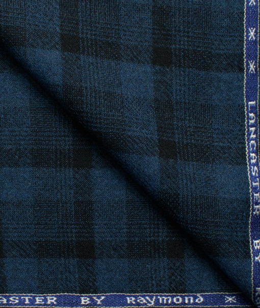 Raymond Men's 100% Merino Wool Checks  2.20 Meter Unstitched Tweed Jacketing & Blazer Fabric (Royal Blue)