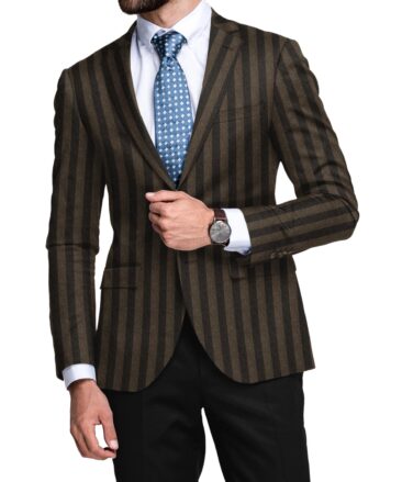 Raymond Men's 100% Merino Wool Striped  2.20 Meter Unstitched Tweed Jacketing & Blazer Fabric (Brown)