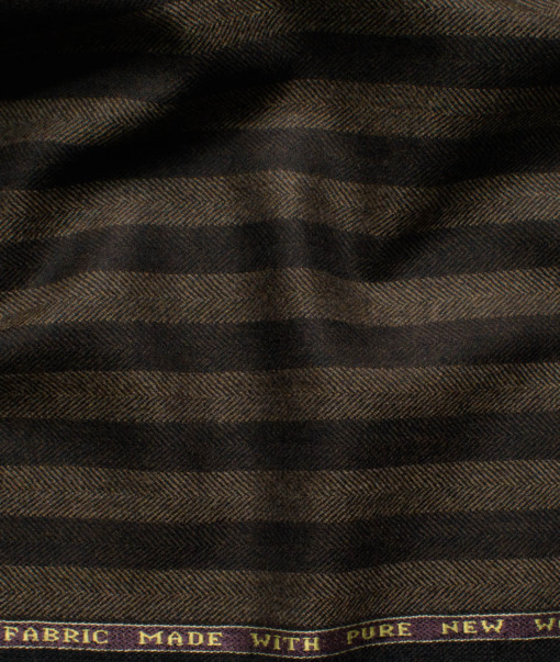 Raymond Men's 100% Merino Wool Striped  2.20 Meter Unstitched Tweed Jacketing & Blazer Fabric (Brown)