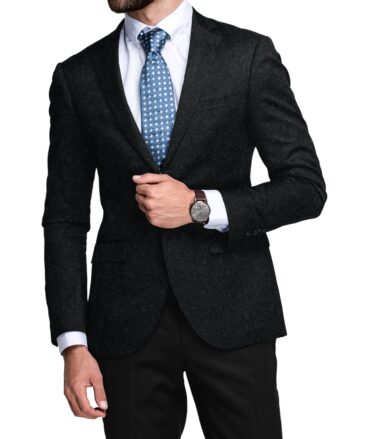 Raymond Men's 100% Merino Wool Structured  2.20 Meter Unstitched Tweed Jacketing & Blazer Fabric (Blackish Grey)