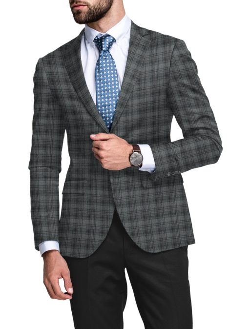 Raymond Men's 100% Merino Wool Super 90's Checks  2.20 Meter Unstitched Tweed Jacketing & Blazer Fabric (Grey & Black)