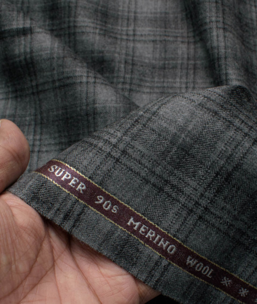 Raymond Men's 100% Merino Wool Super 90's Checks  2.20 Meter Unstitched Tweed Jacketing & Blazer Fabric (Grey & Black)