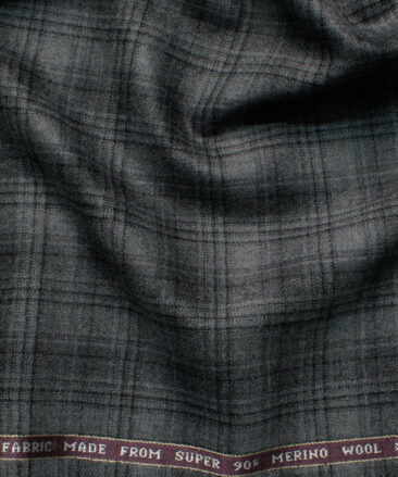 Raymond Men's 100% Merino Wool Super 90's Checks  2.20 Meter Unstitched Tweed Jacketing & Blazer Fabric (Grey & Black)