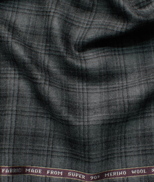 Raymond Men's 100% Merino Wool Super 90's Checks  2.20 Meter Unstitched Tweed Jacketing & Blazer Fabric (Grey & Black)